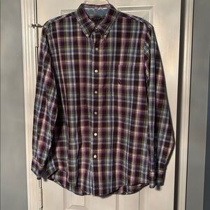 Chaps Easy Care Long Sleeve Black Blue Green Purple Yellow White Plaid Shirt